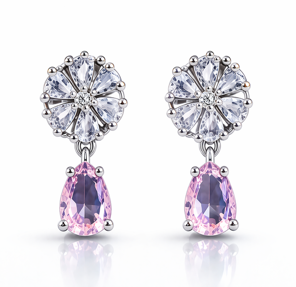 Elegant Pink Stone Dangle Earrings
