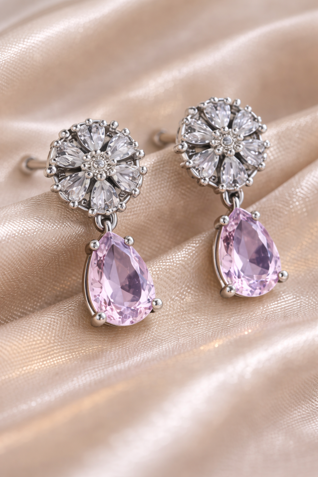 Pink Stone Drop Earrings