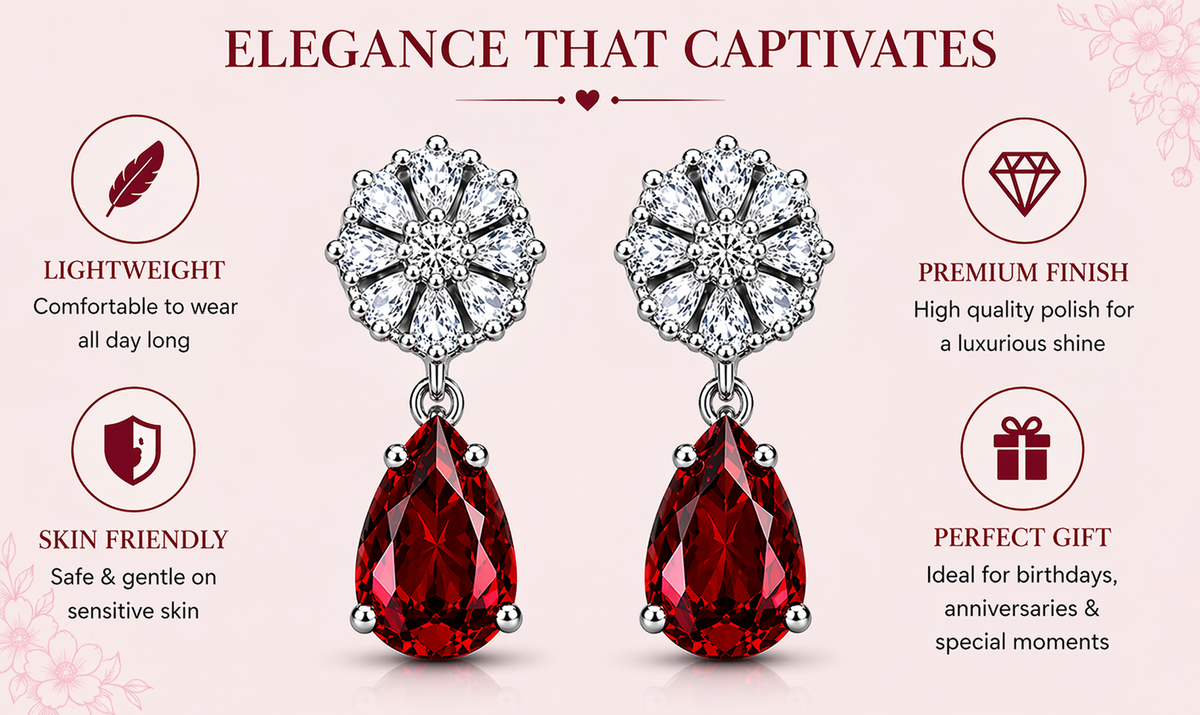 Red Stone Drop Earrings