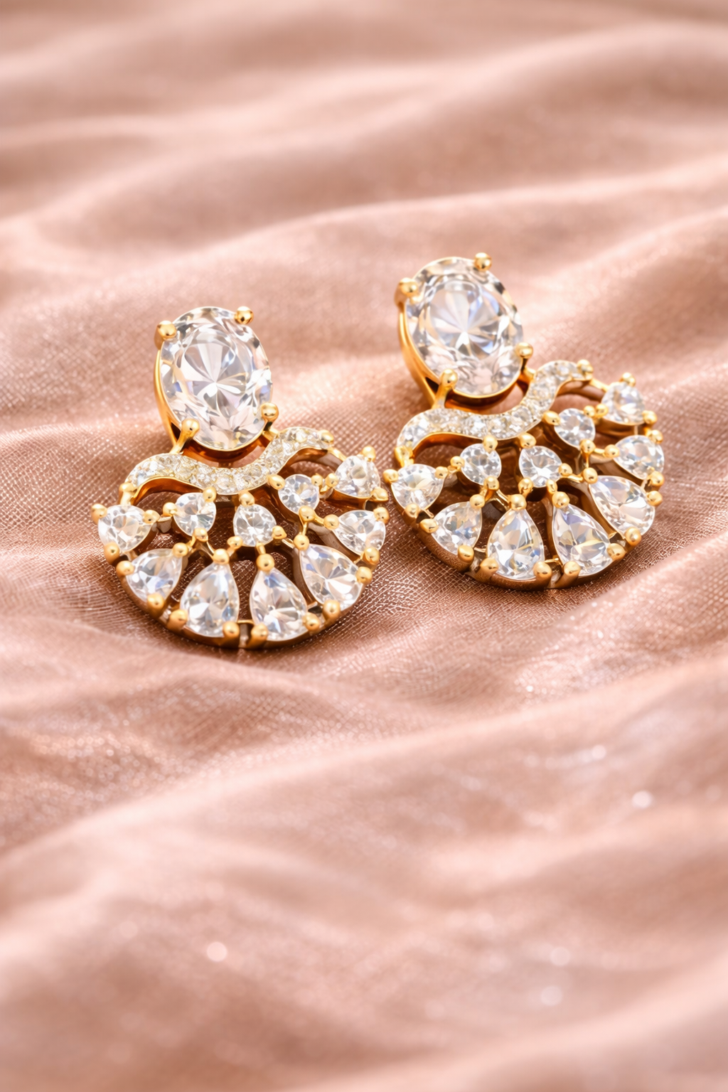 Gold Plated American Diamond Chandbali Earrings (Copy)