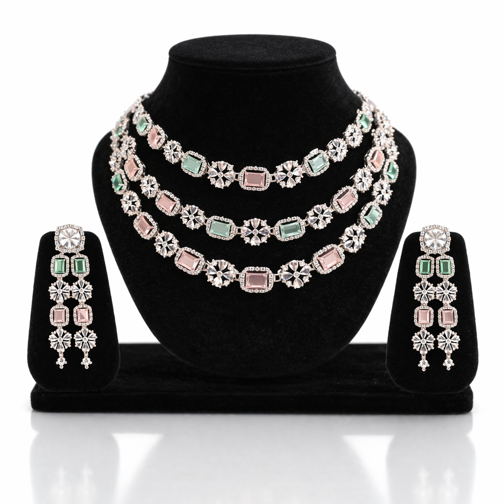 Multicolor Stone Bridal Jewellery Set with Earrings