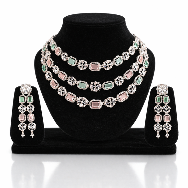 Multicolor Stone Bridal Jewellery Set with Earrings
