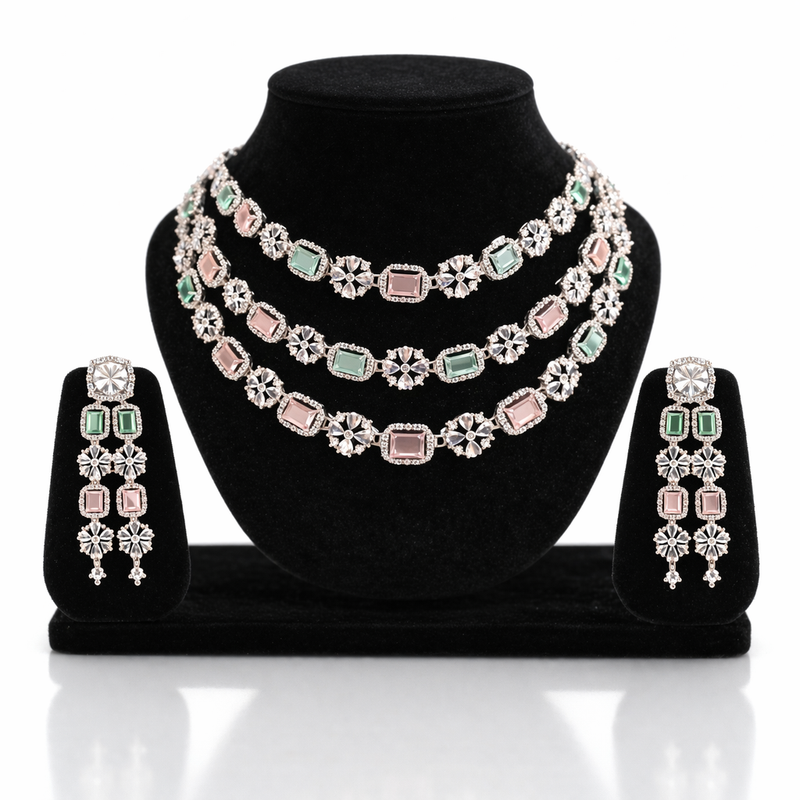 Multicolor Stone Bridal Jewellery Set with Earrings