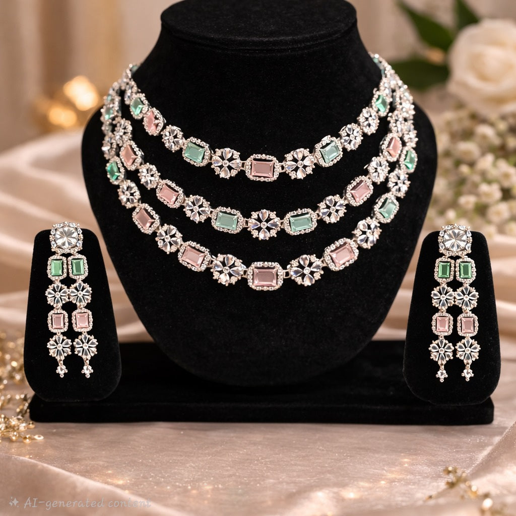 Multicolor Stone Bridal Jewellery Set with Earrings