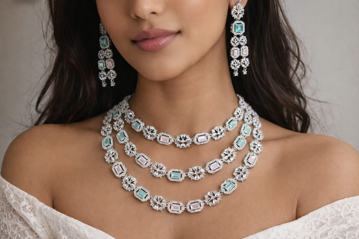Multicolor Stone Bridal Jewellery Set with Earrings
