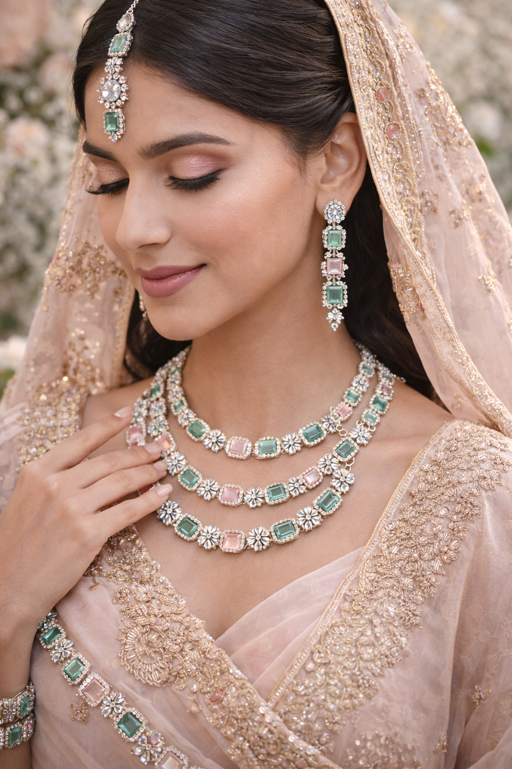 Multicolor Stone Bridal Jewellery Set with Earrings