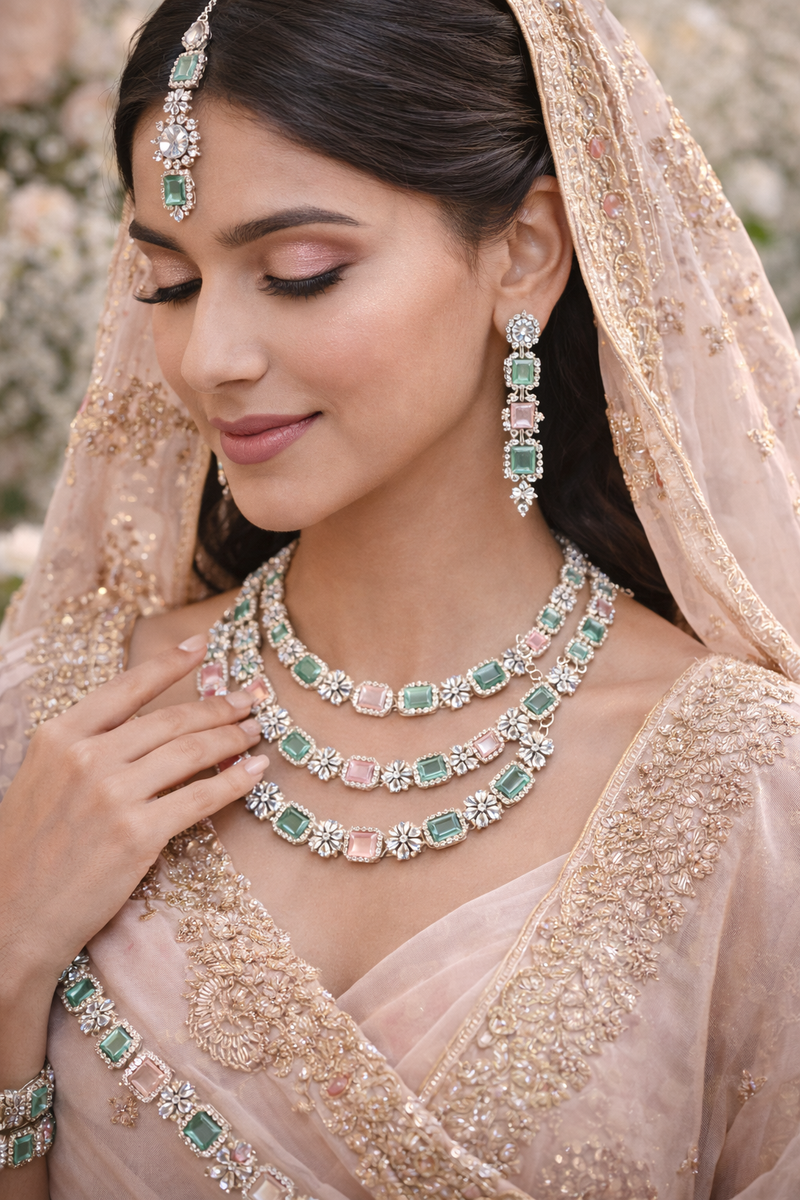 Multicolor Stone Bridal Jewellery Set with Earrings