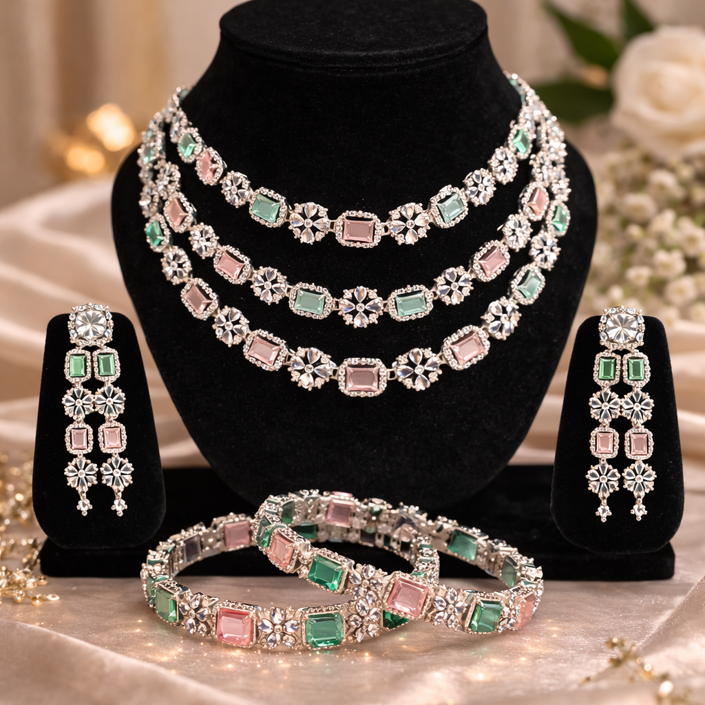 Multicolor Stone Bridal Jewellery Set with Earrings