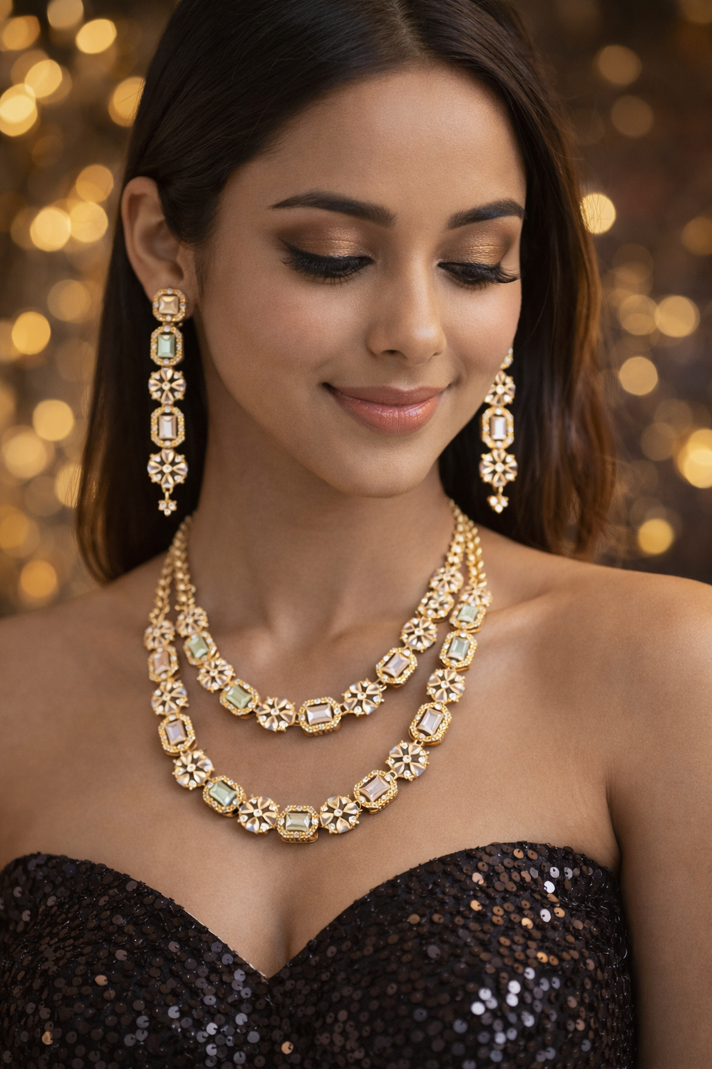 Multilayer CZ Bridal Jewellery Set with Earrings
