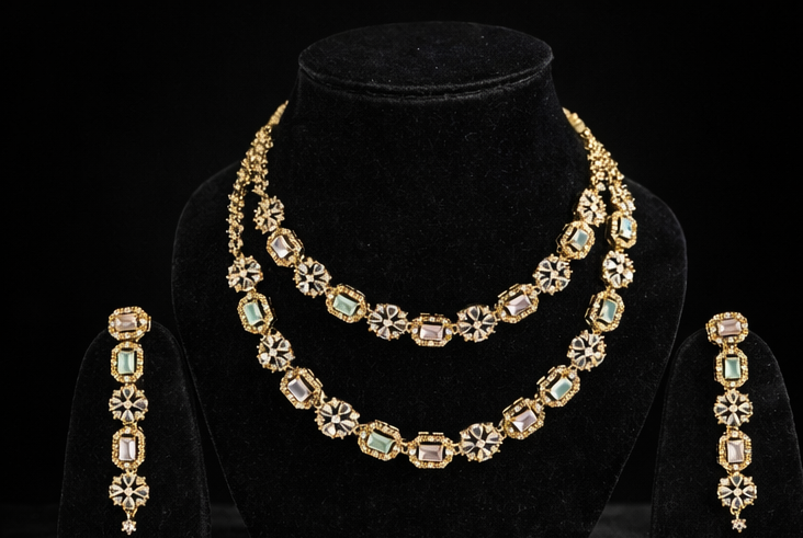 Luxury Crystal Necklace Set with Earrings (Model Wear)