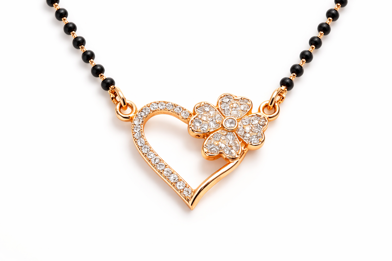 Rose Gold Plated Heart Pendant Mangalsutra with CZ Diamonds