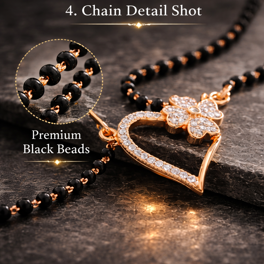 Rose Gold Plated Heart Pendant Mangalsutra with CZ Diamonds