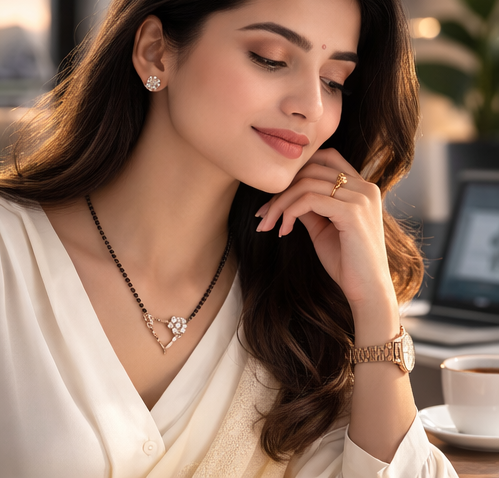 Rose Gold Plated Heart Pendant Mangalsutra with CZ Diamonds