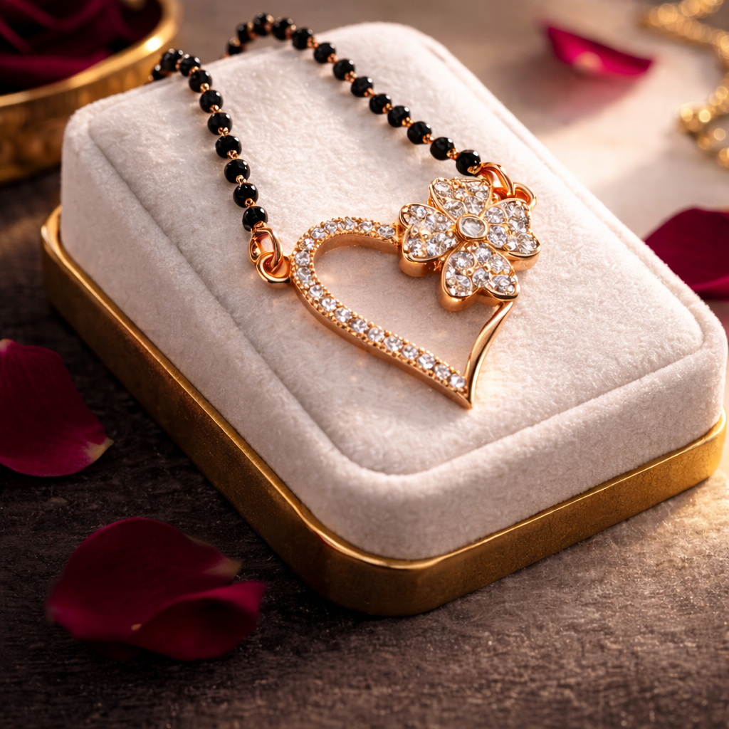Rose Gold Plated Heart Pendant Mangalsutra with CZ Diamonds