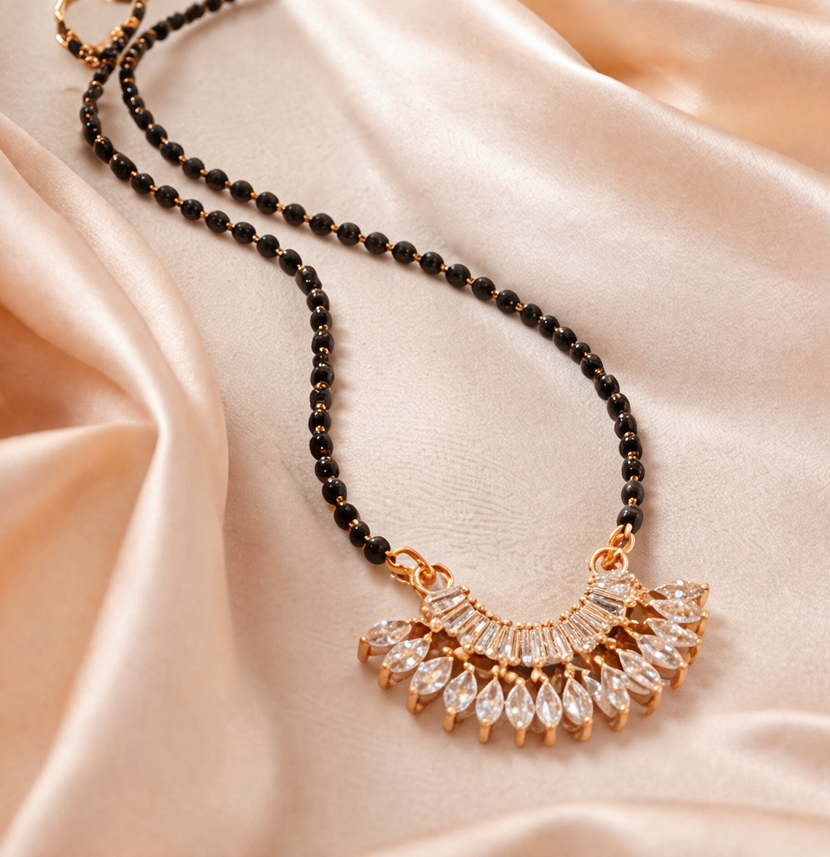 Gold Plated CZ Diamond Fan Pendant Mangalsutra