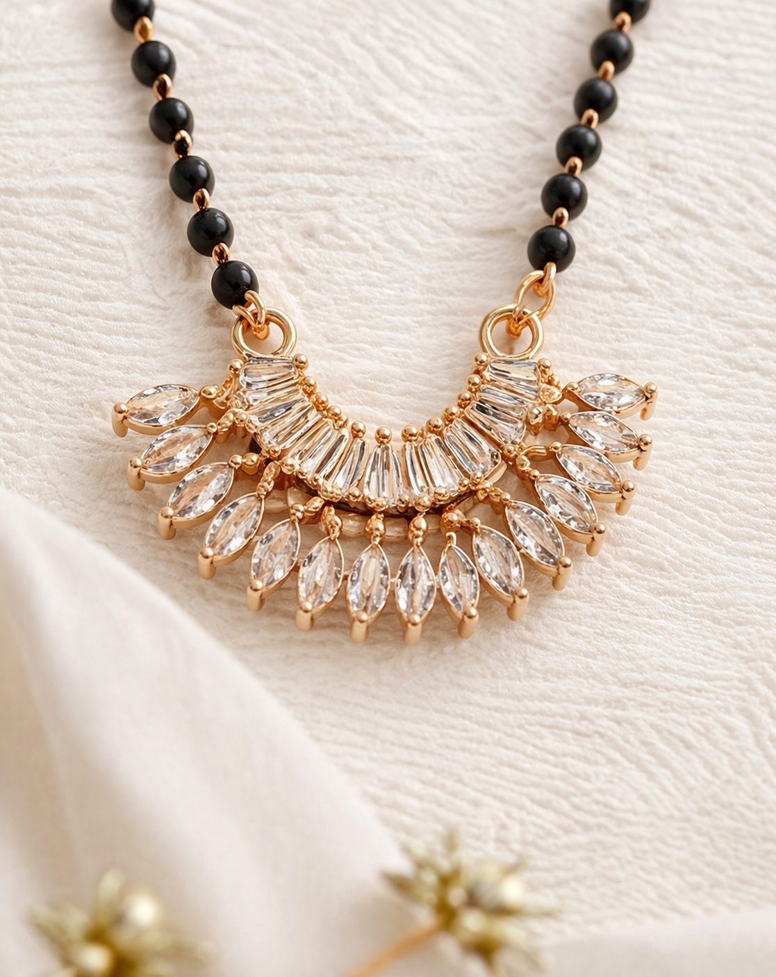 Gold Plated CZ Diamond Fan Pendant Mangalsutra