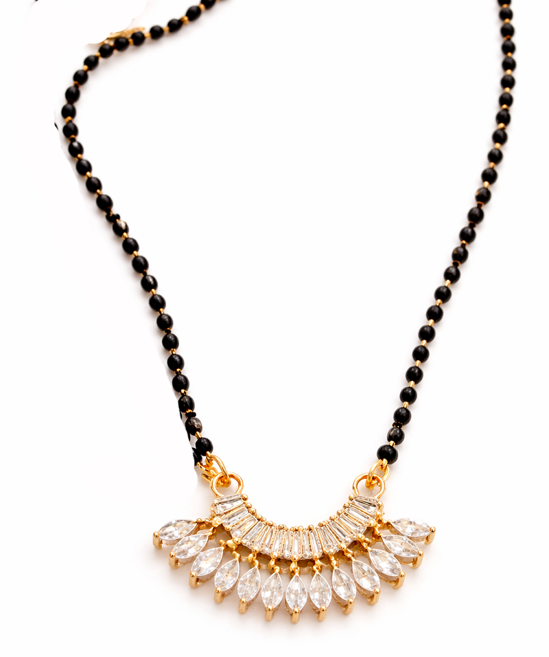 Gold Plated CZ Diamond Fan Pendant Mangalsutra