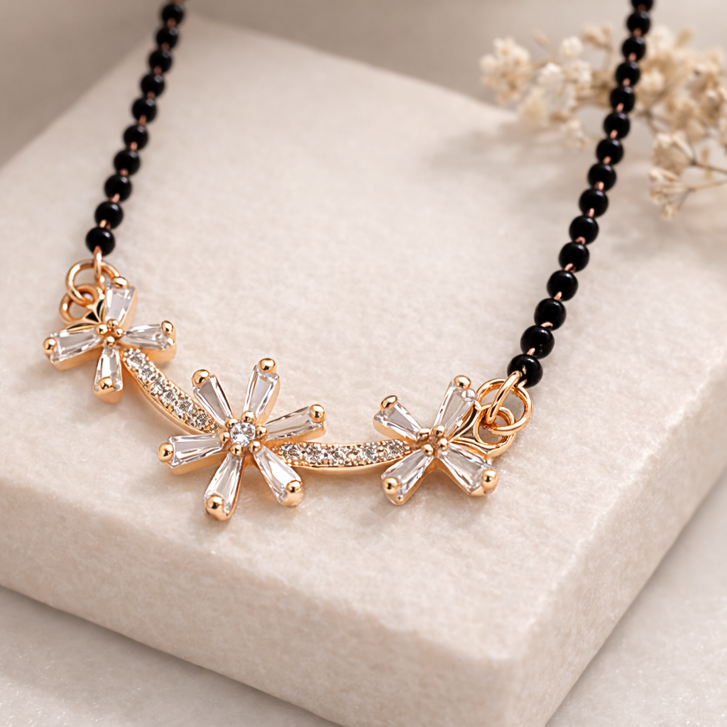 Rose Gold Floral Mangalsutra Necklace