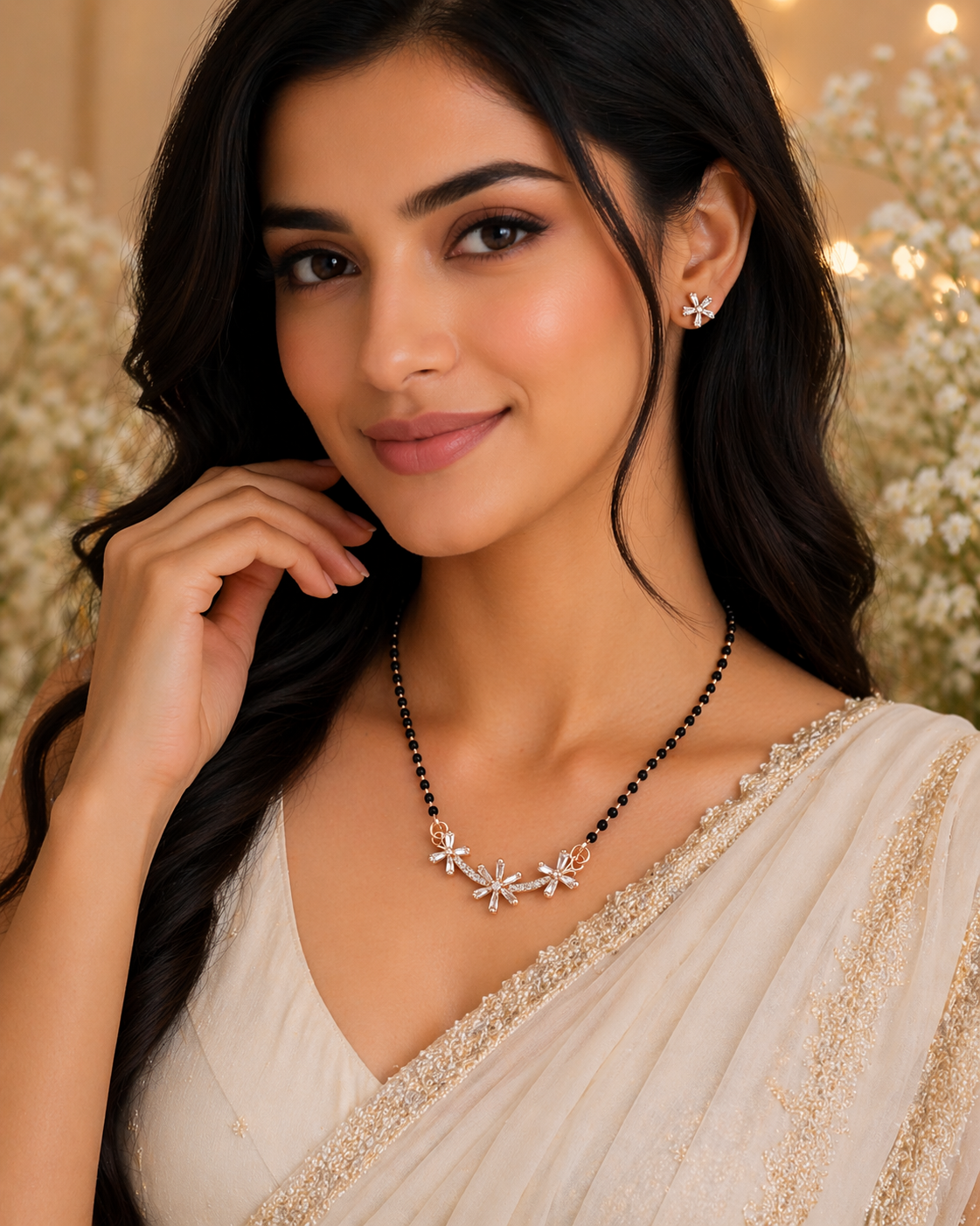 Rose Gold Floral Mangalsutra Necklace