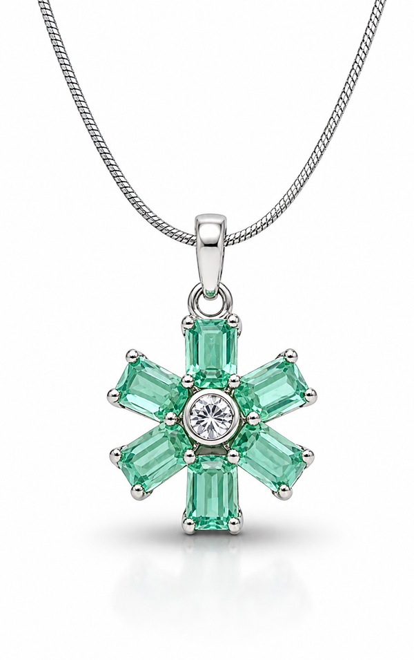 Green Floral Crystal Pendant with Chain