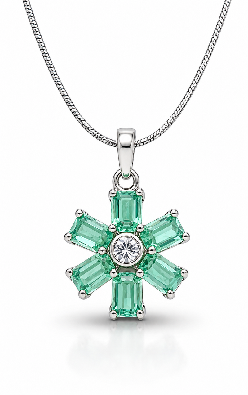 Floral Crystal Pendant with Chain