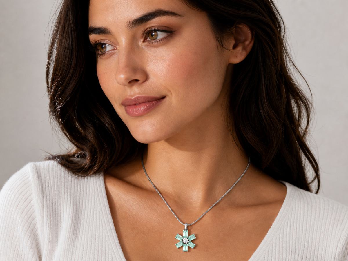 Green Floral Crystal Pendant with Chain