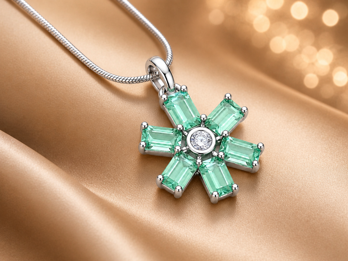 Green Floral Crystal Pendant with Chain