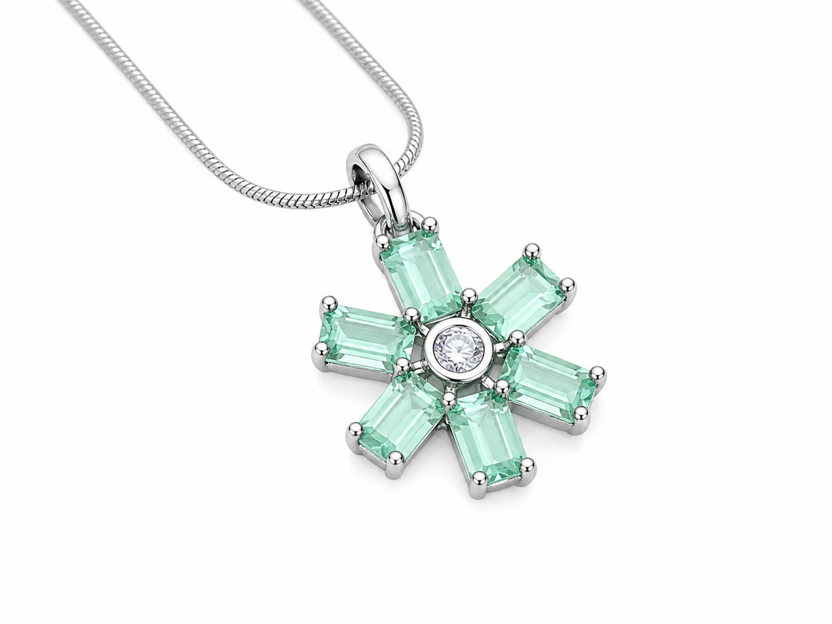 Green Floral Crystal Pendant with Chain