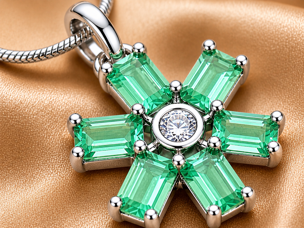 Green Floral Crystal Pendant with Chain