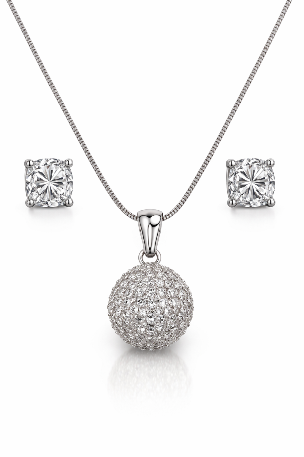 Pavé Ball Pendant with Solitaire Stud Earrings