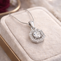 Hexagon Halo CZ Pendant with Solitaire Stud Earrings