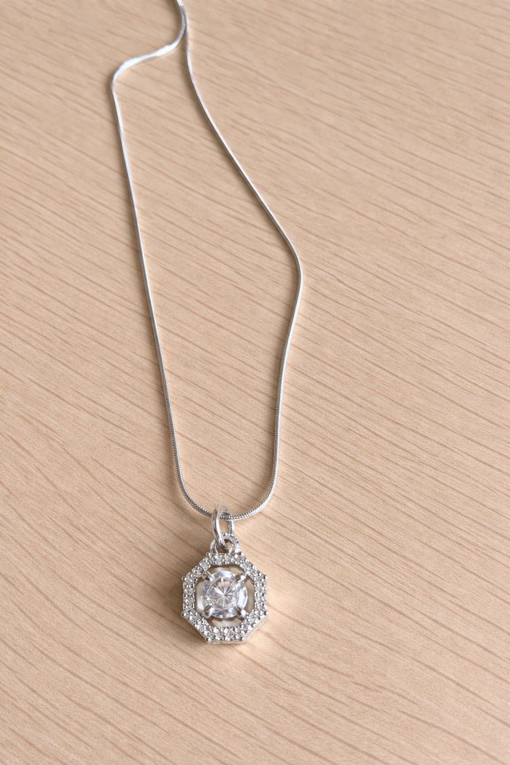 Hexagon Halo CZ Pendant with Solitaire Stud Earrings