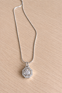 Hexagon Halo CZ Pendant with Solitaire Stud Earrings