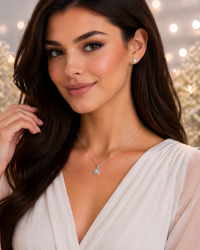 Hexagon Halo CZ Pendant with Solitaire Stud Earrings