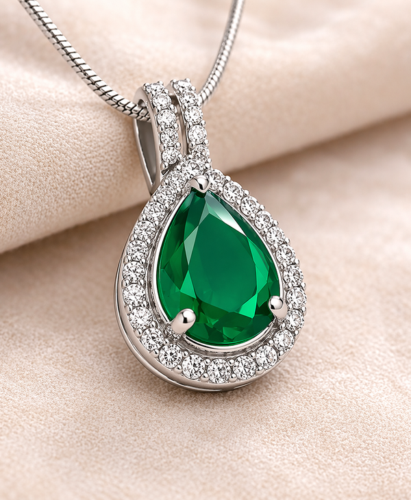 Emerald Green Teardrop Pendant Necklace