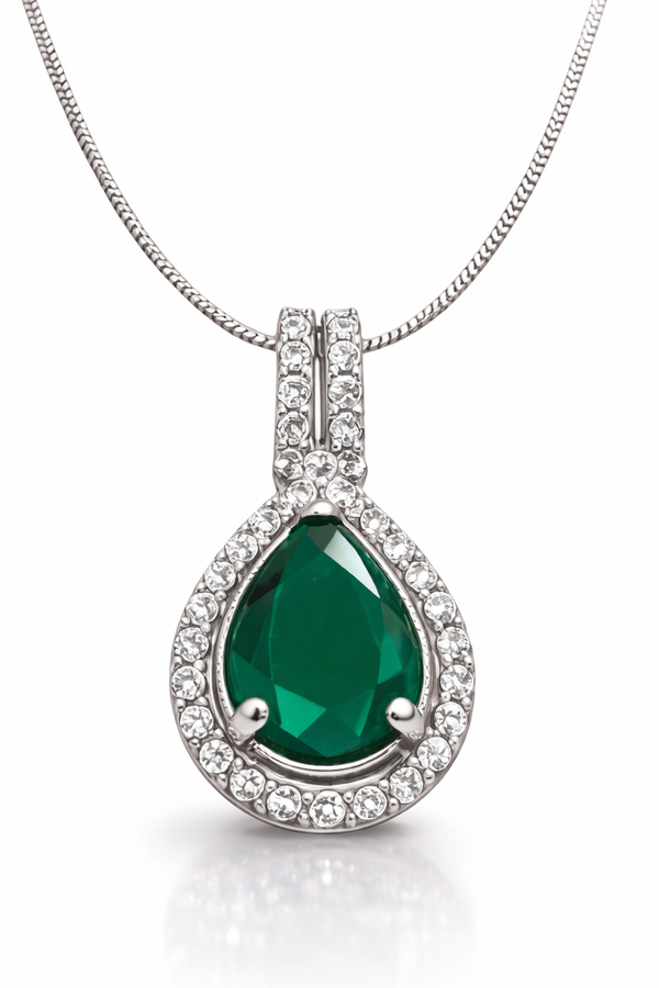 Emerald Pink Teardrop Pendant Necklace