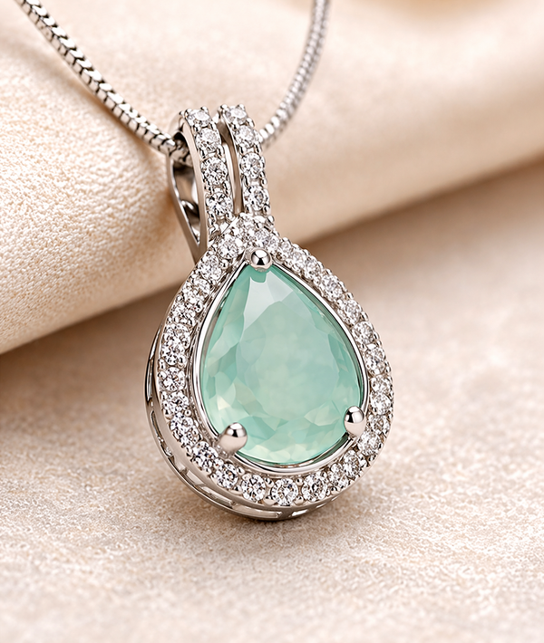 Emerald Light Green Teardrop Pendant Necklace