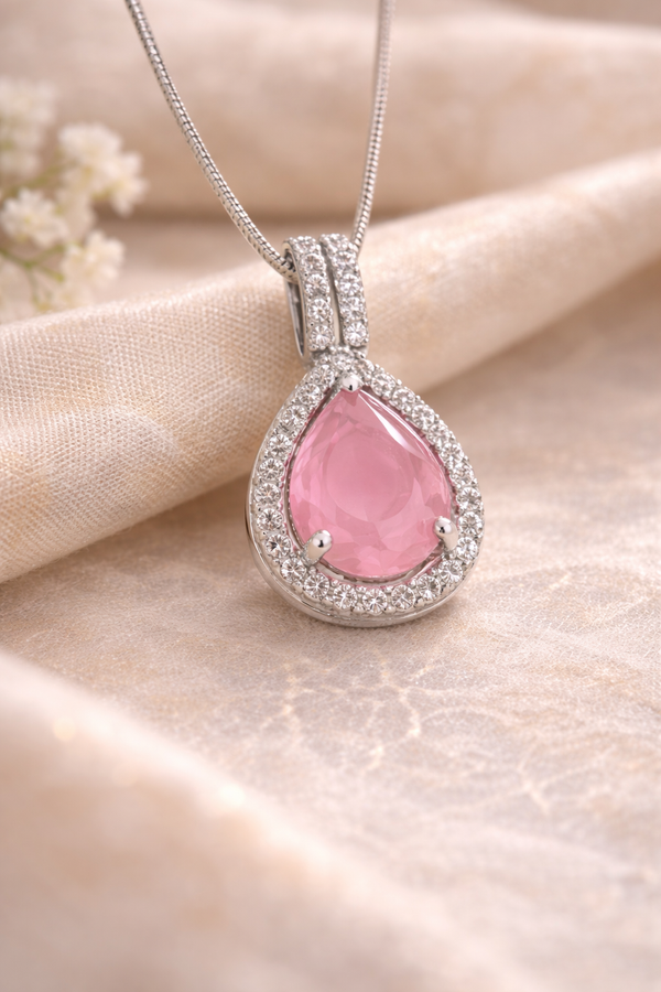 Emerald Pink Teardrop Pendant Necklace