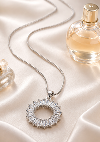 CZ Studded Circle Pendant Necklace