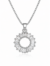 CZ Studded Circle Pendant Necklace
