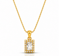 Gold Plated Rectangle CZ Diamond Pendant