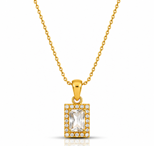 Gold Plated Rectangle CZ Diamond Pendant