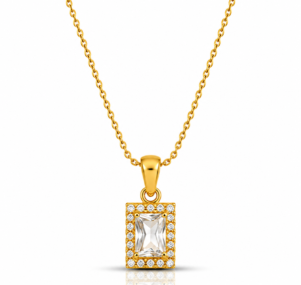Gold Plated Rectangle CZ Diamond Pendant