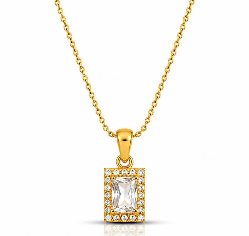 Gold Plated Rectangle CZ Diamond Pendant