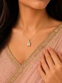 Gold Plated Rectangle CZ Diamond Pendant