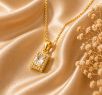 Gold Plated Rectangle CZ Diamond Pendant