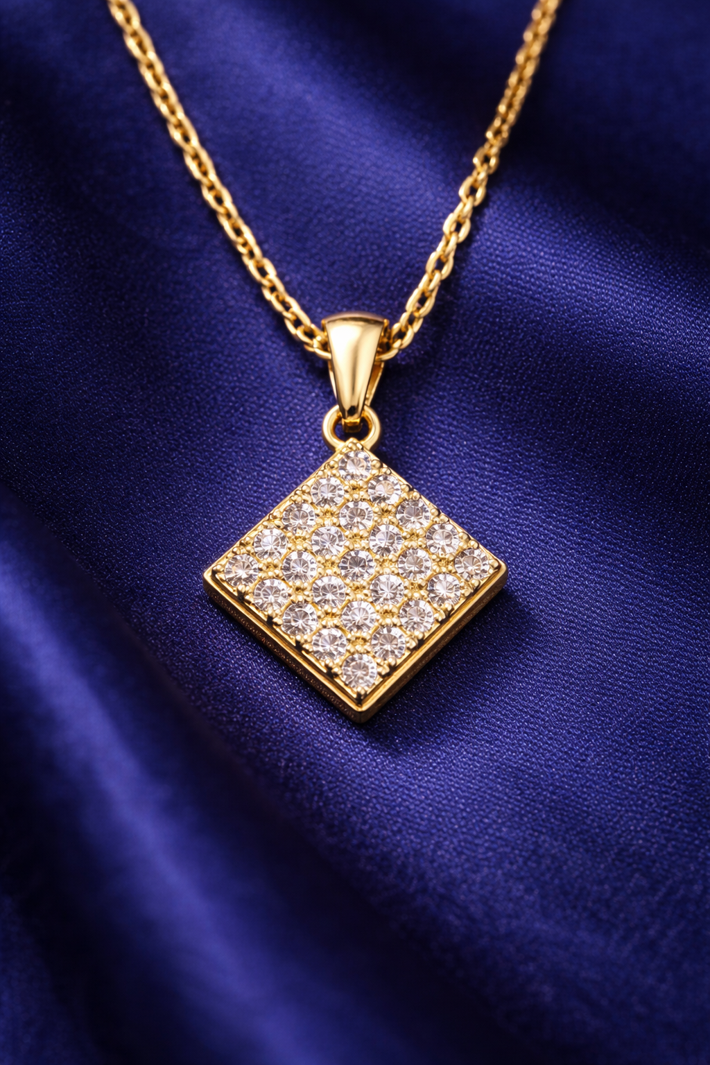 Elegant American Diamond Square Pendant Necklace