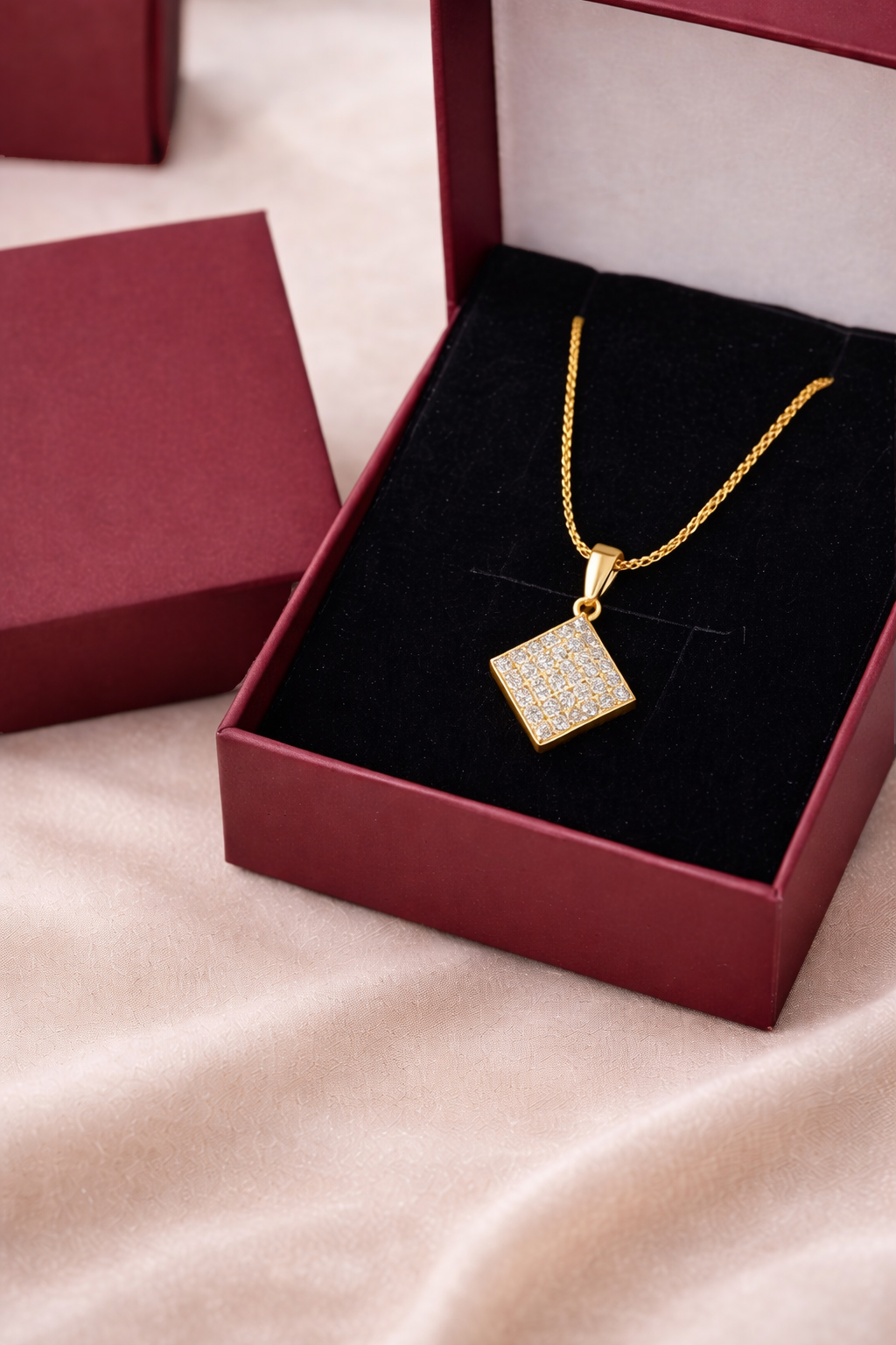 Elegant American Diamond Square Pendant Necklace