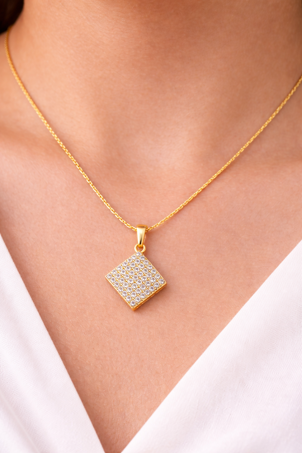 Elegant American Diamond Square Pendant Necklace