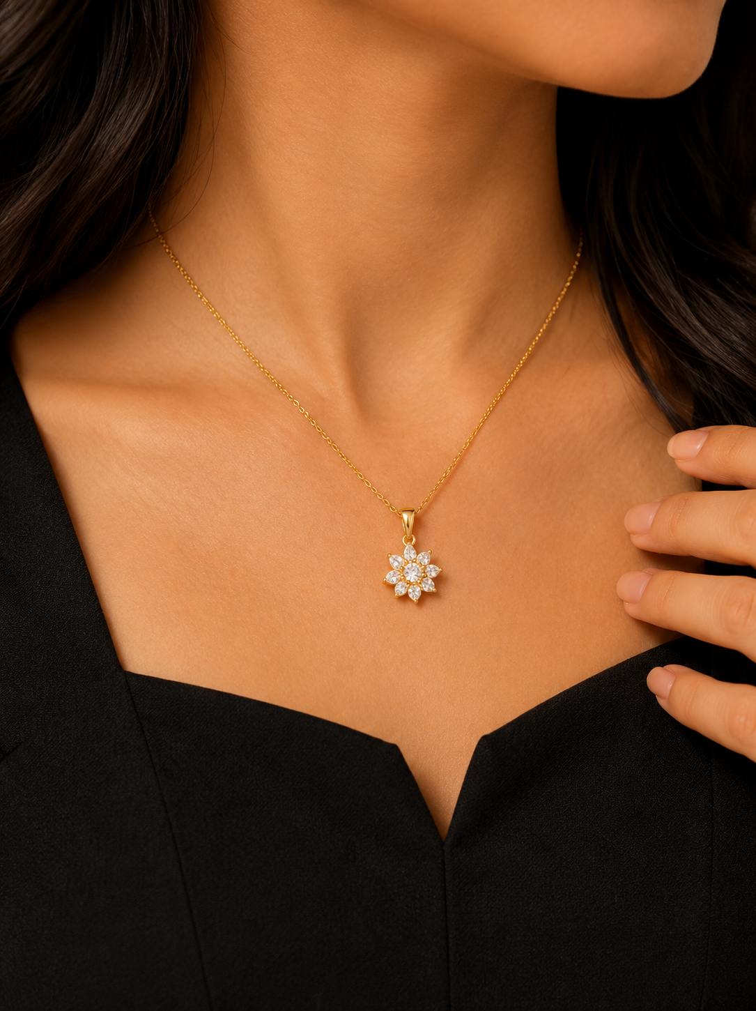 Gold-Plated Cubic Zirconia Flower Pendant